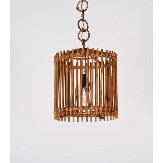 Brown French Round Ceiling Light in Bamboo and Rattan by Louis Sognot, 1960s For Sale - Image 8 of 18