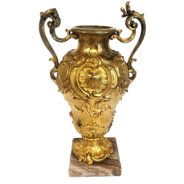 Pair Antique French 19th C Rococo Gilt Bronze Urns Barbedienne Vase on Marble For Sale - Image 13 of 18