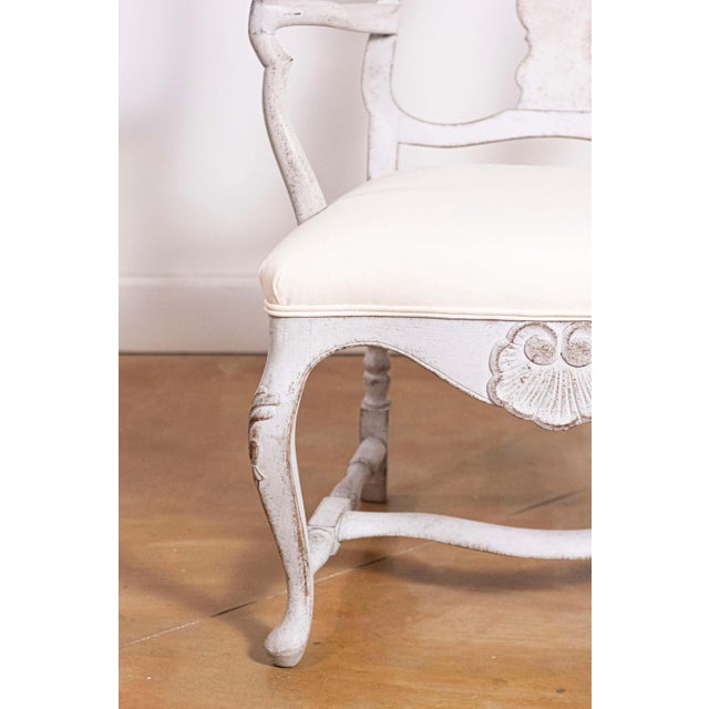 Wood Pair of Scandinavian Rococo Style Painted Armchairs For Sale - Image 7 of 10