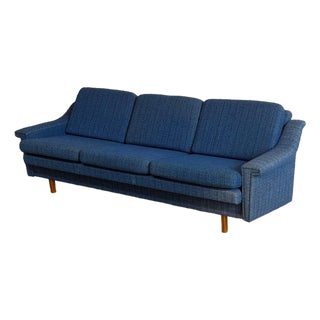 Blue Upholstered Convertible Sofa Daybed 3-Seat Couch Lounge Mid-Century Modern 1970s For Sale