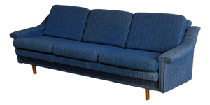 Blue Upholstered Convertible Sofa Daybed 3-Seat Couch Lounge Mid-Century Modern 1970s