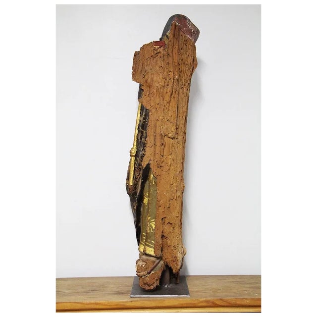 Brown Antique Indo-Portuguese, Baroque Gold Leaf Fragment of Saint Anthony of Padua For Sale - Image 8 of 9