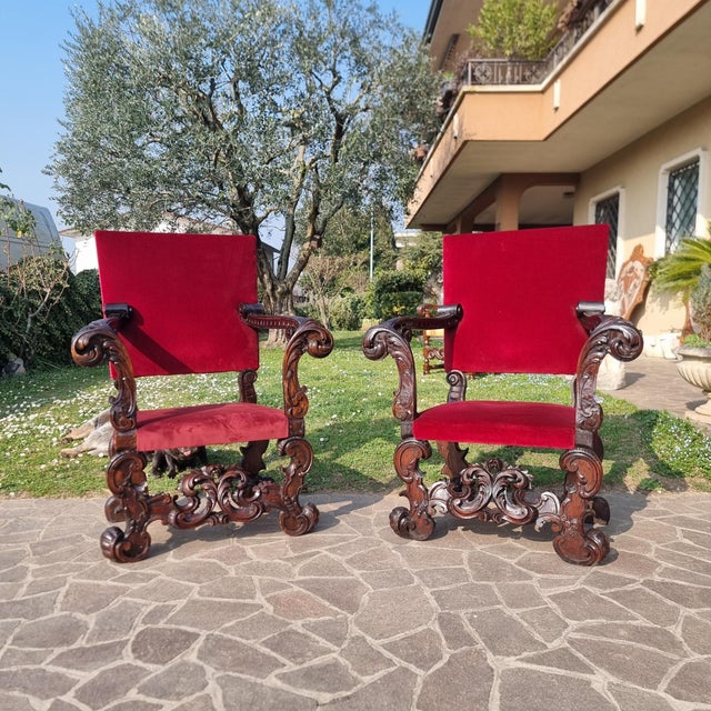 Antique Hand-Carved Walnut Thrones, 1860, Set of 2 For Sale - Image 13 of 14