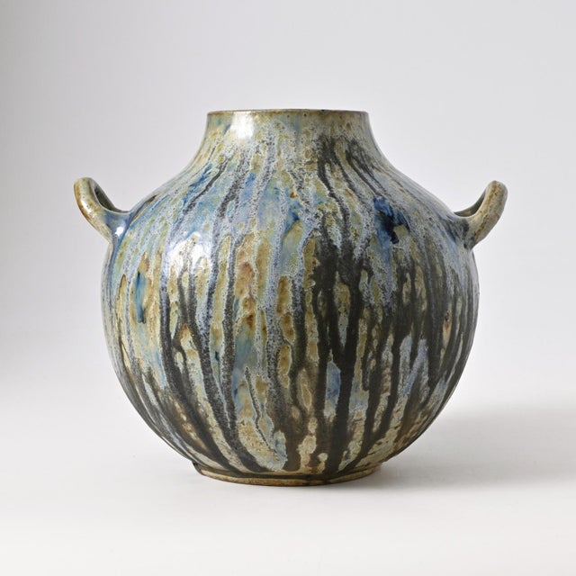 Blue Drip Glaze Stoneware Vase from Roger Guerin, 1930s For Sale - Image 3 of 13