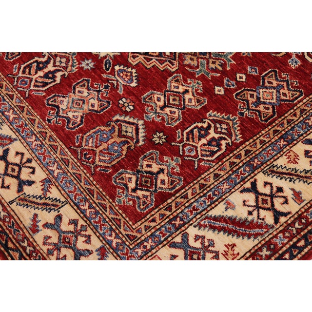 Shabby Chic Southwestern Super Kazak Red/Beige Wool Rug - 5'7'' X 8'8'' For Sale - Image 3 of 10