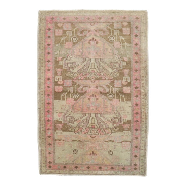 Antique Zabihi Collection Persian Brown Pink Small Rug For Sale