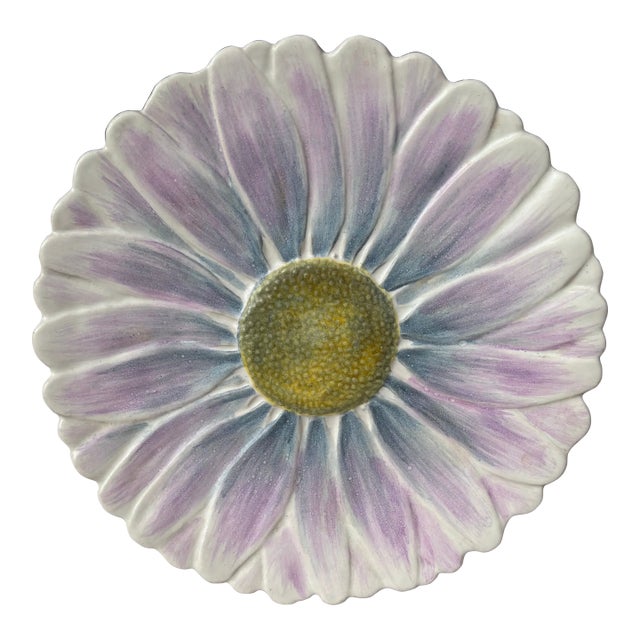 French Majolica Daisy Plate Marcel Guillot Vallauris, Circa 1950 For Sale
