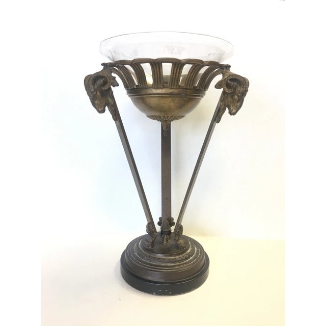 Brass Vintage Brass Rams Head Pedestal Stand With Glass Bowl Catchall For Sale - Image 8 of 9