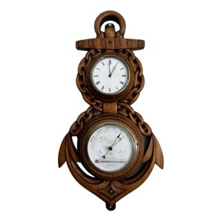 Victorian Carved Oak Banjo Clock Barometer, 1860s For Sale