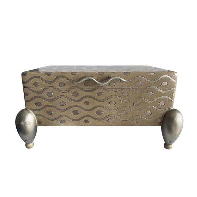Art Deco Silver & Taupe Wave Box With Patterned Design