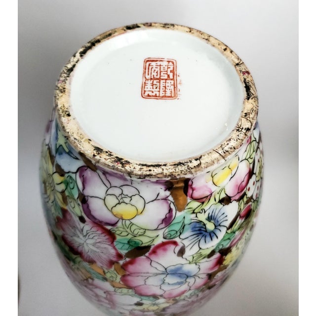 Vase Chinese Porcelain Flowers & Stand For Sale - Image 9 of 11