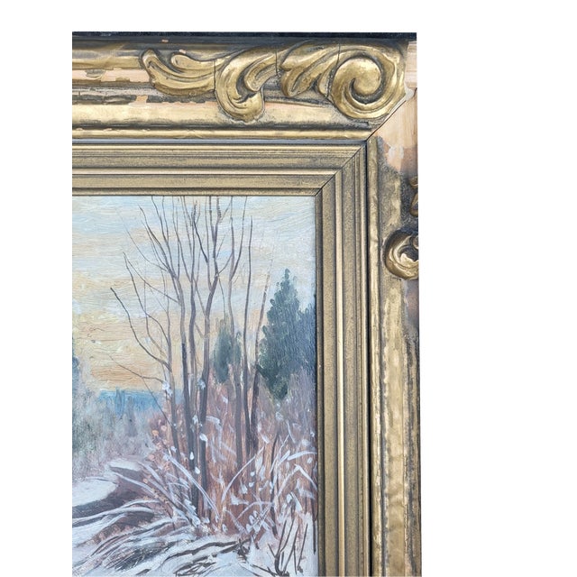 Mid 20th Century Tom Stone Osa Canadian Winter Landscape Oil Painting, “Winter Sunset Haliburton" For Sale - Image 4 of 8