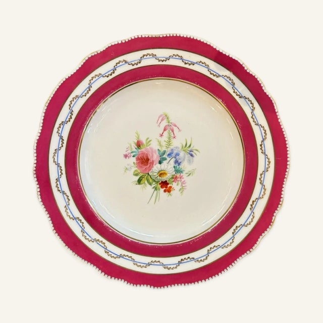 Circa 1840 Old Paris Porcelain Plates With Hand Painted Posies- Set of 12 For Sale - Image 4 of 12