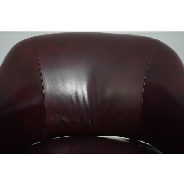 Classic Mahogany Burgundy Leather Barrel Back Chair For Sale - Image 9 of 18