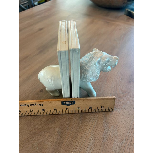 1970s Vintage Carved Stone Lion Bookends For Sale - Image 5 of 10