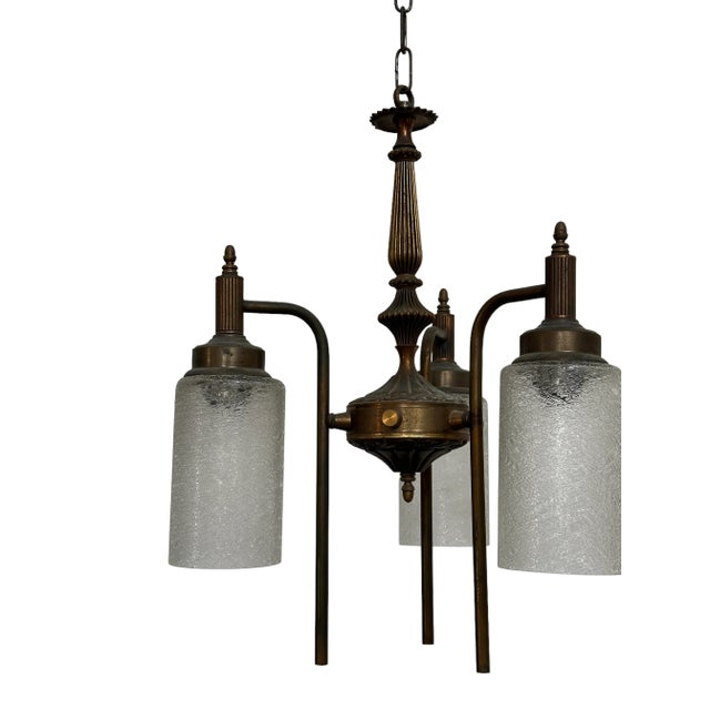 Vintage Industrial German Brass Bronze Glass Ceiling Light For Sale - Image 3 of 5