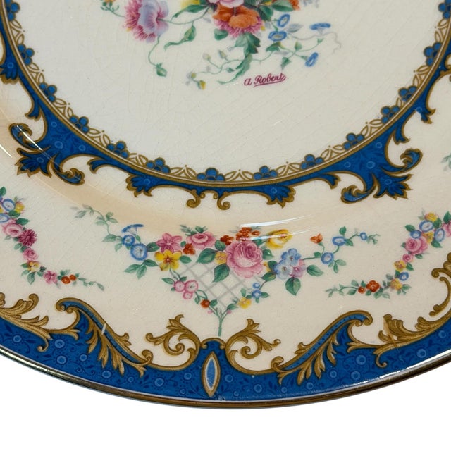 Myott Son & Co. 1940s Myott Staffordshire Sevres Blue Floral Bouquet Dinner Plates Set of 4 For Sale - Image 4 of 14