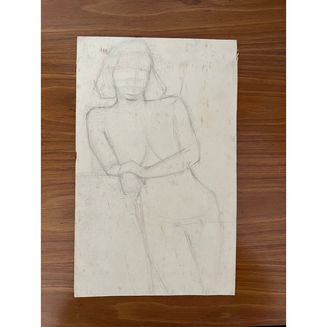 Vintage Pencil Sketch Drawing Portrait of Man For Sale - Image 4 of 4