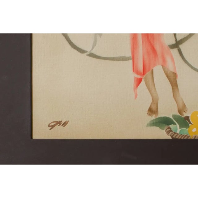 Cream 1940s Original Eric Gill Airbrush Painting - 2 Pieces For Sale - Image 8 of 11