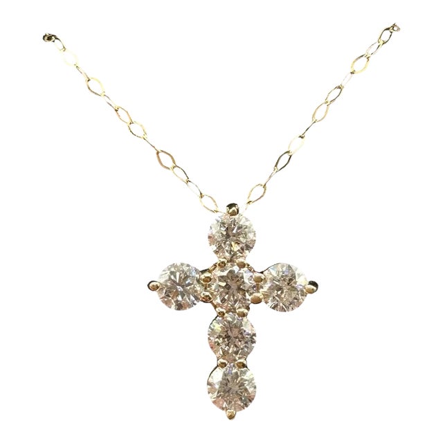 Diamond Cross Necklace 14kt Yellow Gold 1.10ctw Gh Si 18in New For Sale