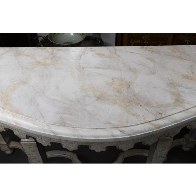Wood Swedish Faux-Crackle Console Table With Faux Marble Top For Sale - Image 7 of 8