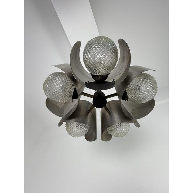 Italian Steel and Glass Pendant Light, 1970s For Sale - Image 6 of 9