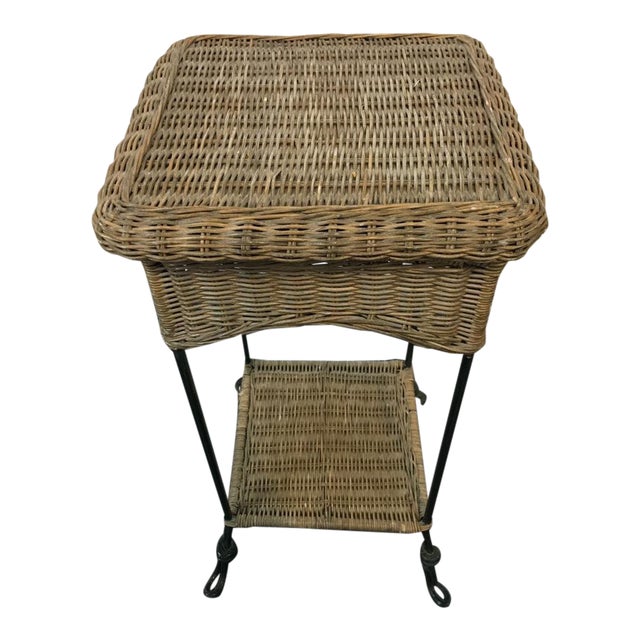 Vintage Metal & Painted Wicker Two Tier End Table Chairish