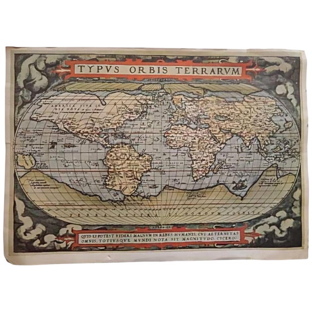 Typus Orbis Terrarum Copperplate Engraving Map by Abraham Ortelius, 1500s For Sale - Image 8 of 8