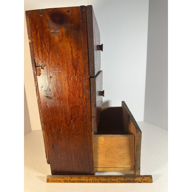 Antique Pine Three Drawer Chest: Primitive Tabletop Storage For Sale - Image 10 of 10