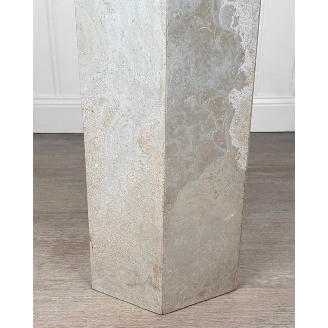Tan Vintage Postmodern Italian Travertine Marbled Plant Stand Pedestal For Sale - Image 8 of 9