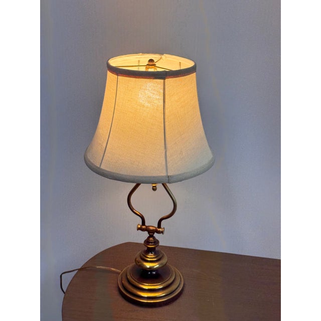 Lyre Form Brass Tone Table Lamp, Vintage For Sale - Image 4 of 12