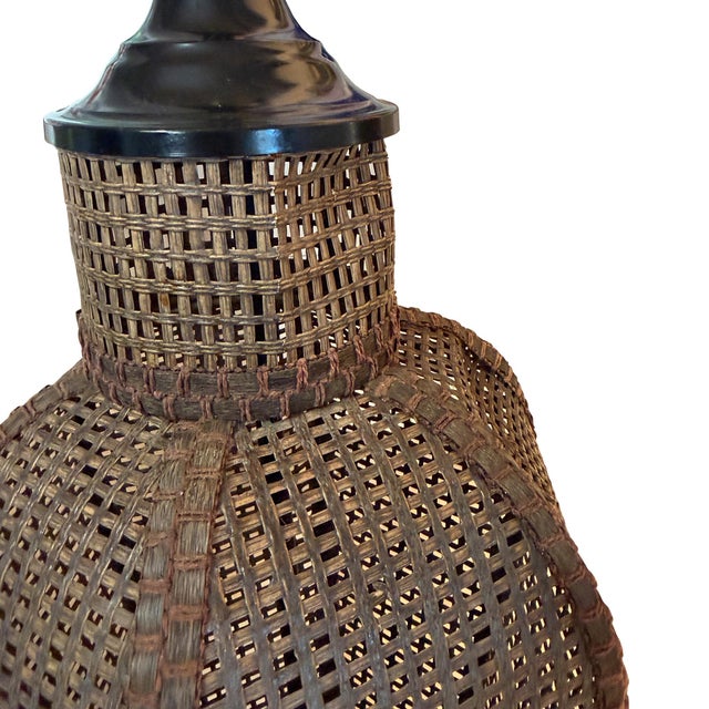 Mid-Century Modern Large Vintage Handwoven Rattan and Cane Urn Form Table Lamp For Sale - Image 3 of 11