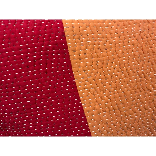 Marimekko Style Pillow Shams – Modern Red & Orange Striped Quilted Covers For Sale In Chicago - Image 6 of 6