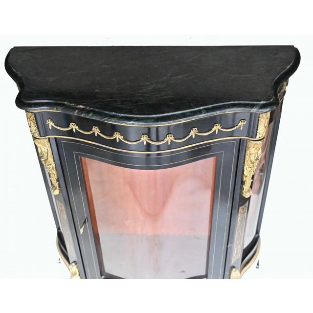 Stunning French Boulle style inlay serpentine credenza or display cabinet Typical Boulle inlay with the hand cut brass...