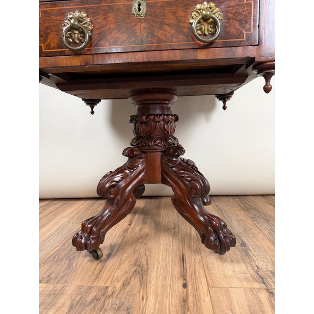 American Classical Figured Mahogany Work Table, Circa 1830–1845 Possibly New York or Philadelphia For Sale - Image 9 of 11