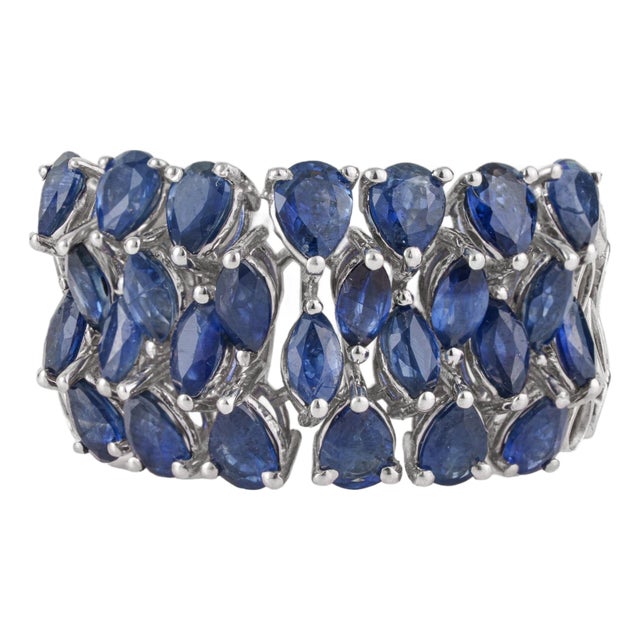 3.4 Ct Certified Natural Blue Sapphire Three Row Mosaic Cluster Ring, Size 7 For Sale
