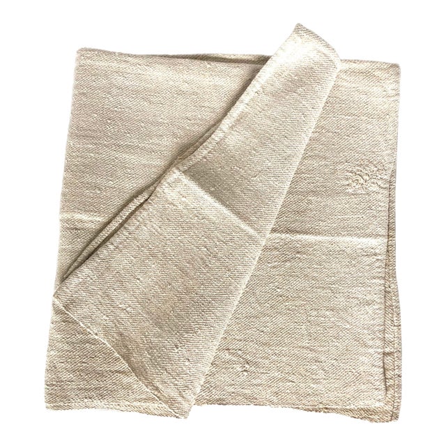 Antique Heavy Linen Kitchen Cloth in Light Oatmeal Color. For Sale