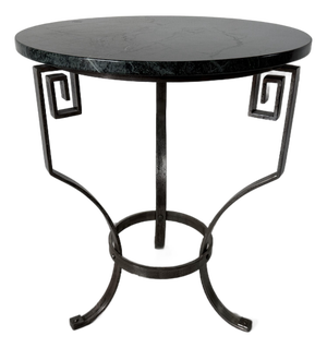 Vintage Art Deco Style Hand-Wrought Iron & Green Marble Side Table With Greek Key Motifs