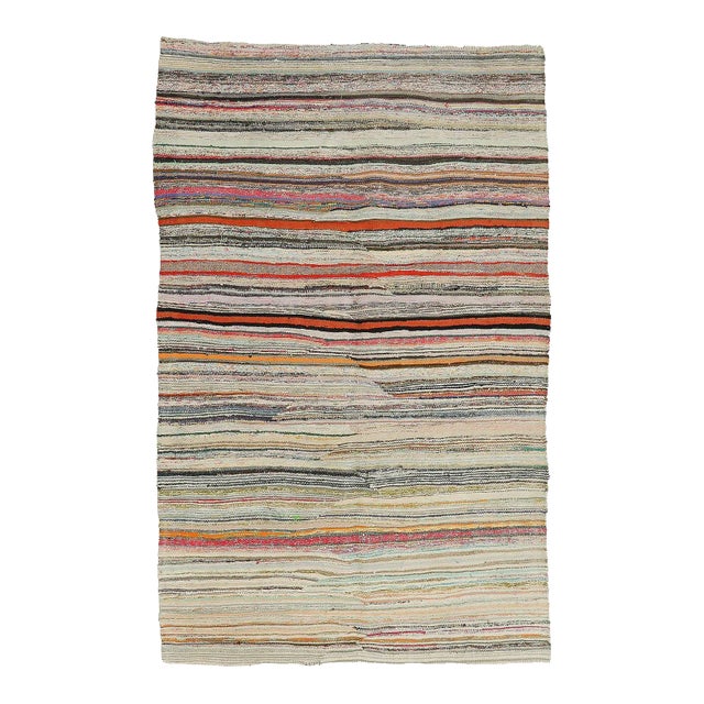 Mid 20th Century Decorative Vintage Striped Rag Rug For Sale