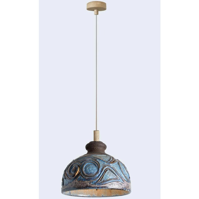 Blue Blue Ceramic Pendant Light, Denmark, 1970 For Sale - Image 8 of 13