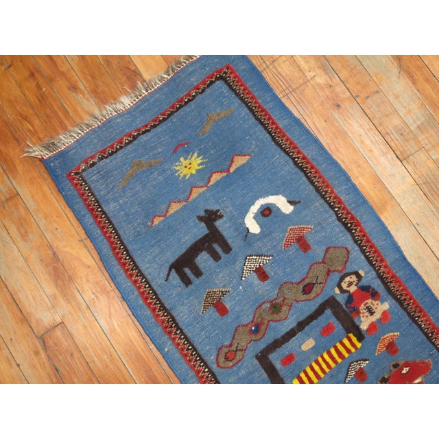 Vintage Zabihi Collection Blue Persian Souf Pictorial Kilim - 1'8" x 3'2" For Sale - Image 4 of 5