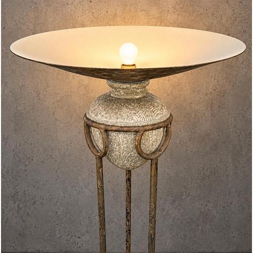 Metal Neo Classic Forged Floor Lamp with Metal Shade and Stone Base, 1970s For Sale - Image 7 of 8