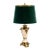 Vintage Hollywood Regency Ivory Ceramic and Gold Urn Lamp With Emerald Velvet Shade For Sale