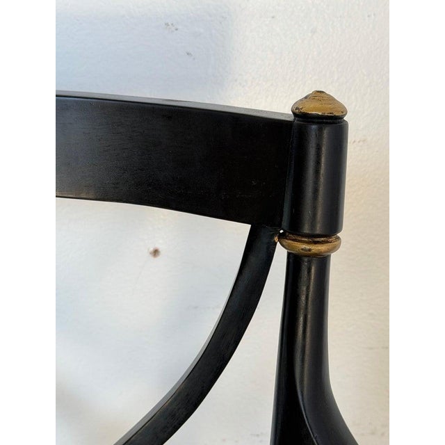 Set of Ten Regency-Style Ebonized Dining Chairs With Linen Seats For Sale - Image 4 of 16