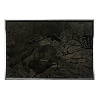 Jacob Landau, "Boxing", Vintage Carved Woodblock Relief Sculpture, 1960's For Sale