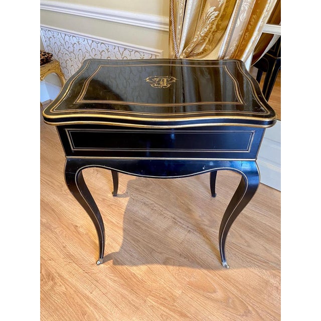 Black Napoleon III Ebony Worktable / Vanity Table from Diehl, Paris, 19th Century For Sale - Image 8 of 18