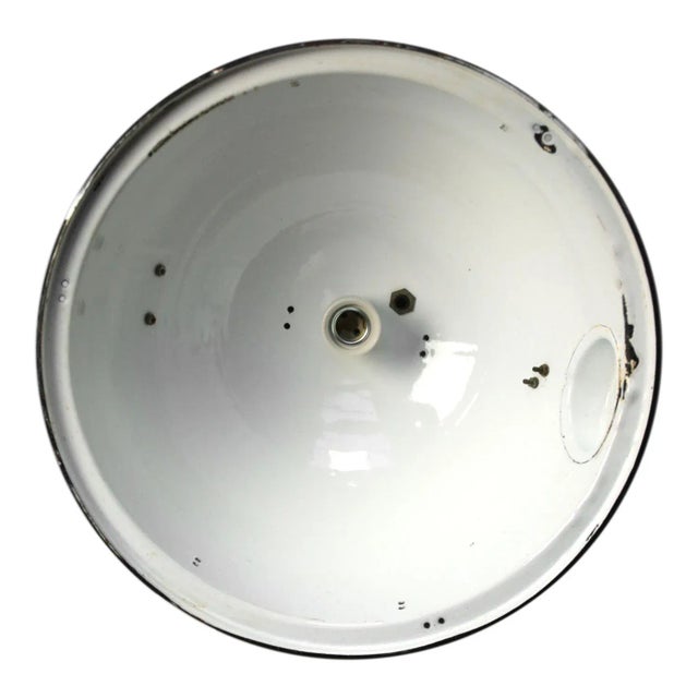 Industrial Large Vintage Black Enamel Pendant Light For Sale - Image 3 of 5