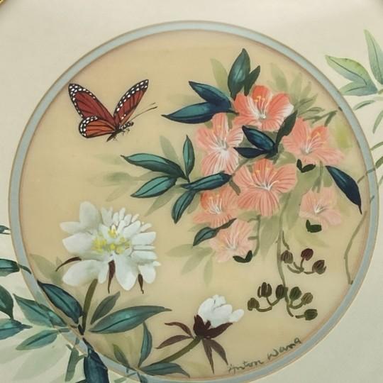 Matched Set of 2 Anton Wang Watercolor on Silk Paintings – Artist Signed and Framed With Chop Mark (Original Vintage Octagon Frames) For Sale - Image 4 of 18