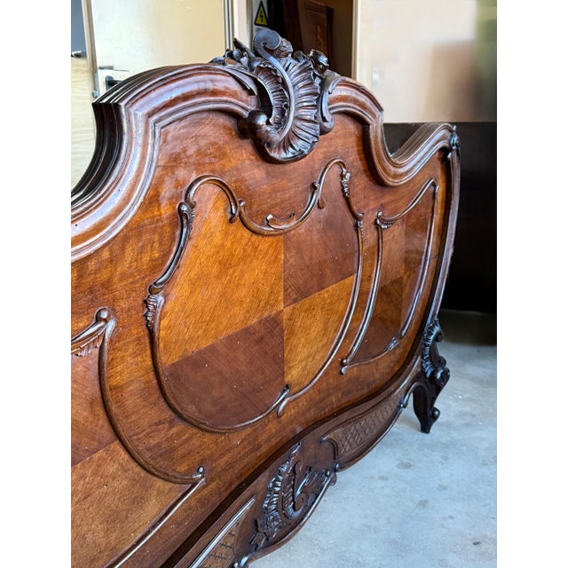 Louis XV Style French Solid Carved Walnut Queen Size Bed For Sale - Image 11 of 18