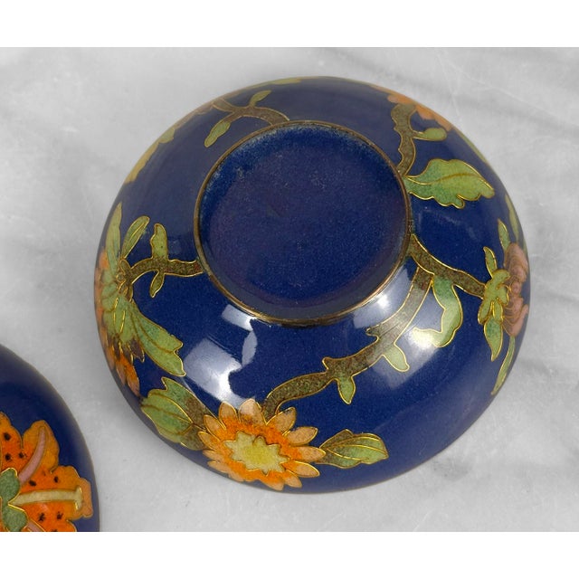 Blue Vintage Chinese Cloisonne Blue Enamel Floral Round Storage Box For Sale - Image 8 of 8